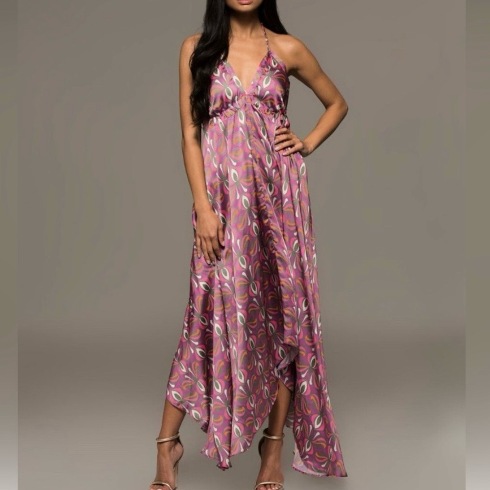 Macbeth collection by Margaret Josephs Deep V Neck Multicolor Maxi Dress Size XS